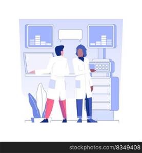 Order scientific research isolated concept vector illustration. Group of multiethnic researchers in lab, launching product process, clinical expertise, medical equipment vector concept.. Order scientific research isolated concept vector illustration.