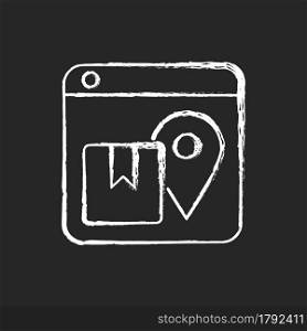 Order tracking chalk white icon on dark background. Tracing shipment status details. Online shopping. Waiting for delivery. Courier companies. Isolated vector chalkboard illustration on black. Order tracking chalk white icon on dark background