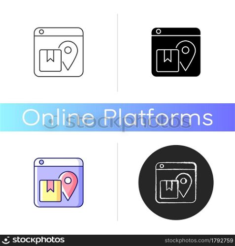 Order tracking icon. Tracing shipment status details. Online shopping. Waiting for delivery. Track packages online. Courier companies. Linear black and RGB color styles. Isolated vector illustrations. Order tracking icon