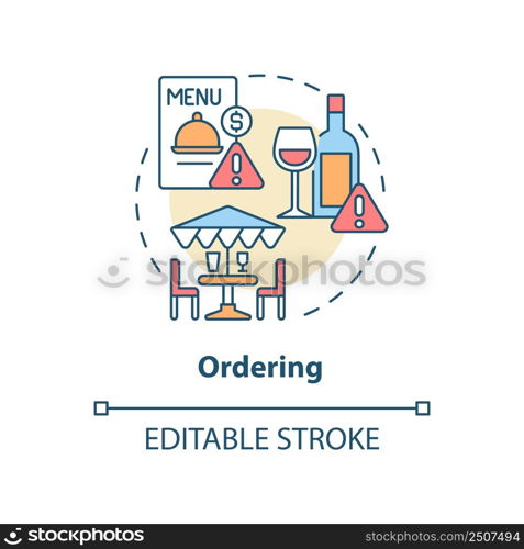 Ordering concept icon. Table manners. Dining rules. Restaurant etiquette abstract idea thin line illustration. Isolated outline drawing. Editable stroke. Arial, Myriad Pro-Bold fonts used. Ordering concept icon