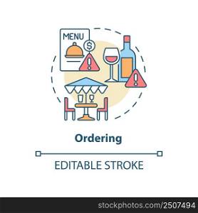 Ordering concept icon. Table manners. Dining rules. Restaurant etiquette abstract idea thin line illustration. Isolated outline drawing. Editable stroke. Arial, Myriad Pro-Bold fonts used. Ordering concept icon