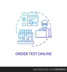 Ordering test online concept icon. Lab test ordering step idea thin line illustration. Home blood testing kit. Physician-approved laboratory testing service. Vector isolated outline RGB color drawing. Ordering test online concept icon