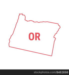 Oregon US state map red outline border. Vector illustration isolated on white. Two-letter state abbreviation.. Oregon US state map red outline border. Vector illustration. Two-letter state abbreviation