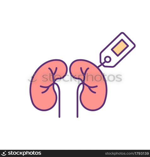 Organ and tissues smuggling RGB color icon. Human body part trading. Black market business. Illicit surgeries and purchasers. Isolated vector illustration. Simple filled line drawing. Organ and tissues smuggling RGB color icon