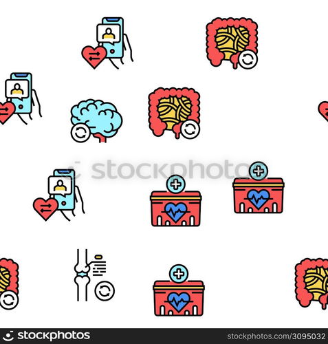 Organ Donation Medical Vector Seamless Pattern Thin Line Illustration. Organ Donation Medical Vector Seamless Pattern