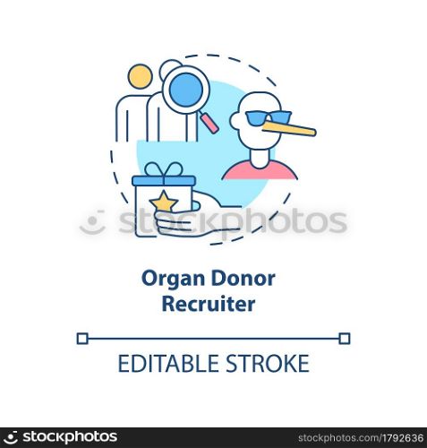 Organ donor recruiter concept icon. Illicit organ removal against person&rsquo;s will abstract idea thin line illustration. Black market trade. Vector isolated outline color drawing. Editable stroke. Organ donor recruiter concept icon