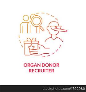 Organ donor recruiter red concept icon. Human recruitment for transplantation abstract idea thin line illustration. Illegal surgery. Forced donors. Vector isolated outline color drawing. Organ donor recruiter red concept icon