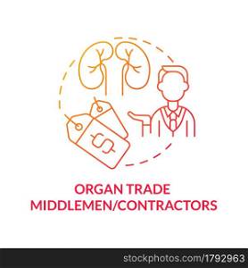 Organ trade middlemen, contractors red concept icon. Underground organ trade abstract idea thin line illustration. Connect purchaser and doctor. Vector isolated outline color drawing. Organ trade middlemen, contractors red concept icon