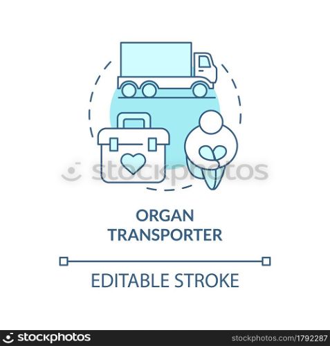 Organ transporter blue concept icon. International organ smuggling abstract idea thin line illustration. Black market sale and purchase. Vector isolated outline color drawing. Editable stroke. Organ transporter blue concept icon