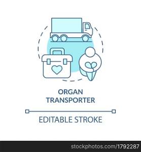 Organ transporter blue concept icon. International organ smuggling abstract idea thin line illustration. Black market sale and purchase. Vector isolated outline color drawing. Editable stroke. Organ transporter blue concept icon