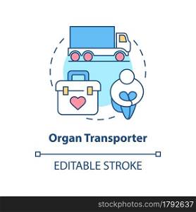 Organ transporter concept icon. Illegal organ transfer for black market trade abstract idea thin line illustration. Forced organ removal. Vector isolated outline color drawing. Editable stroke. Organ transporter concept icon