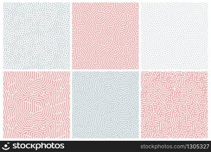 Organic background in bleached red and blue. Organic texture with rounded lines, drips. Structure of natural cells, maze, coral. Diffusion reaction seamless patterns. Abstract vector illustration. Organic background in bleached red and blue. Organic texture with rounded lines, drips. Structure of natural cells, maze, coral. Diffusion reaction seamless patterns. Abstract vector illustration.