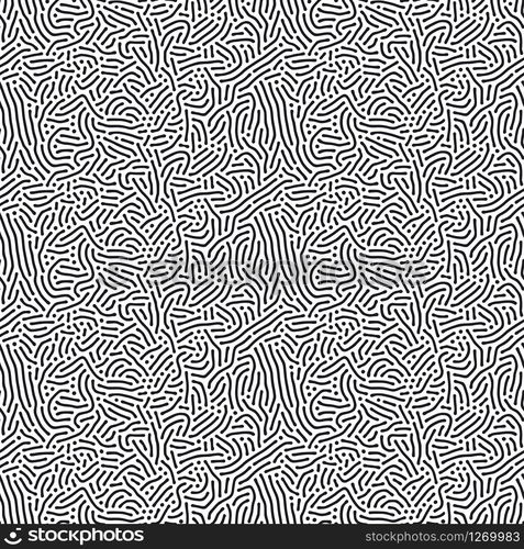 Organic background with rounded lines. Diffusion reaction seamless pattern. Linear design with biological shapes. Abstract vector illustration in black and white. Organic background with rounded lines. Diffusion reaction seamless pattern. Linear design with biological shapes. Abstract vector illustration in black and white.