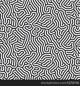 Organic background with rounded lines. Diffusion reaction seamless pattern. Linear design with biological shapes. Abstract vector illustration in black and white. Maze effect. Organic background with rounded lines. Diffusion reaction seamless pattern. Linear design with biological shapes. Abstract vector illustration in black and white. Maze effect.