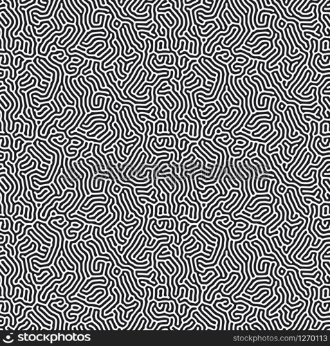 Organic background with rounded lines. Diffusion reaction seamless pattern. Linear design with biological shapes. Abstract vector illustration in black and white. Organic background with rounded lines. Diffusion reaction seamless pattern. Linear design with biological shapes. Abstract vector illustration in black and white.