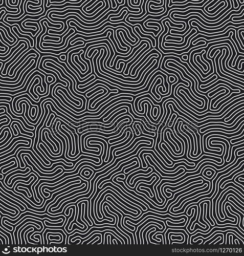 Organic background with rounded lines. Diffusion reaction seamless pattern. Linear design with biological shapes. Abstract vector illustration in black and white. Organic background with rounded lines. Diffusion reaction seamless pattern. Linear design with biological shapes. Abstract vector illustration in black and white.