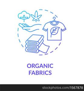 Organic fabrics blue gradient concept icon. Eco friendly garment manufacturer. Sustainable material production idea thin line illustration. Vector isolated outline RGB color drawing. Organic fabrics blue gradient concept icon