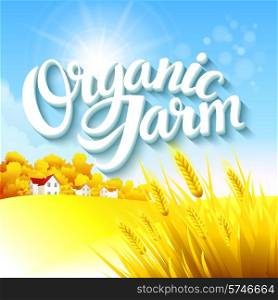 Organic Farm Logo with autumn grass and tree EPS 10. Organic Farm Logo
