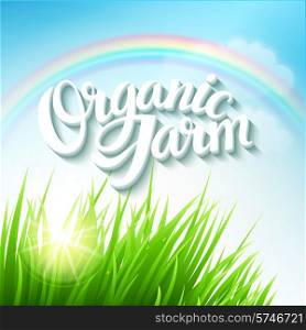 Organic Farm Logo with grass and rainbow EPS 10. Organic Farm Logo