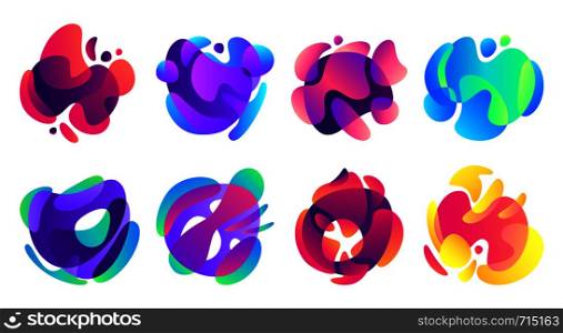 Organic fluid shapes. Colorful gradients shape, liquid blur and blurred color form. Color gradient fluid bubbles. Futuristic isolated abstract vector illustration icons set. Organic fluid shapes. Colorful gradients shape, liquid blur and blurred color form isolated abstract vector illustration set