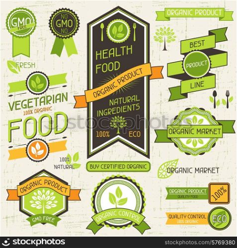 Organic food banners. Set of labels and stickers.