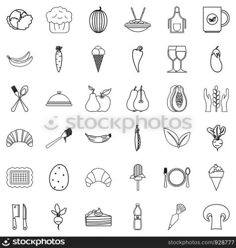 Organic food icons set. Outline style of 36 organic food vector icons for web isolated on white background. Organic food icons set, outline style