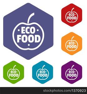 Organic food icons vector colorful hexahedron set collection isolated on white . Organic food icons vector hexahedron