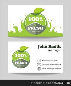 Organic fresh natural food business card. Organic fresh natural food business card. Green eco nutrition. Vector illustration