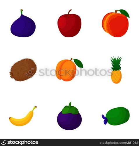 Organic fruit icons set. Cartoon illustration of 9 organic fruit vector icons for web. Organic fruit icons set, cartoon style