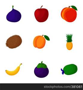 Organic fruit icons set. Cartoon illustration of 9 organic fruit vector icons for web. Organic fruit icons set, cartoon style