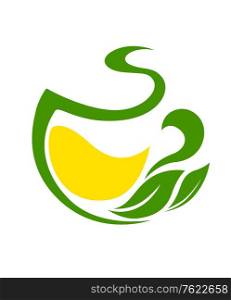 Organic green and yellow icon with leaves depicting fresh greenery and yellow sunshine for a bio or ecological concept, vector illustration