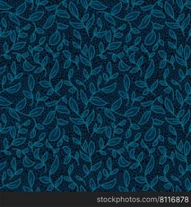 Organic leaves vector textured seamless pattern. Blue leaf background