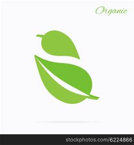 Organic logo green leaf design flat. Nature leaf logo, organic label eco, natural leaf plant, bio health label vector illustration