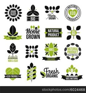 Organic Natural Product Label Set . Organic natural product label set for advertising healthy and fresh food flat isolated vector illustration