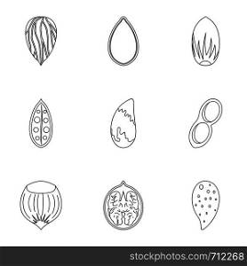 Organic nuts icon set. Outline set of 9 organic nuts vector icons for web isolated on white background. Organic nuts icon set, outline style