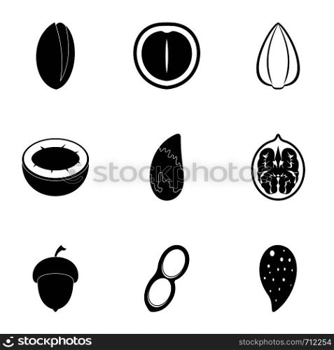 Organic nuts icon set. Simple set of 9 organic nuts vector icons for web isolated on white background. Organic nuts icon set, simple style