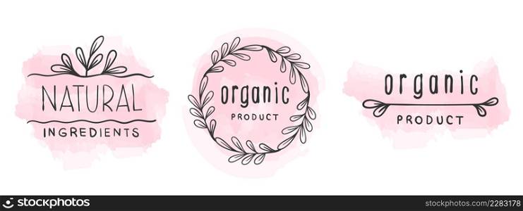 Organic product conceptual icons. Icons of natural food. Organic elements sign for food market. Vector illustration