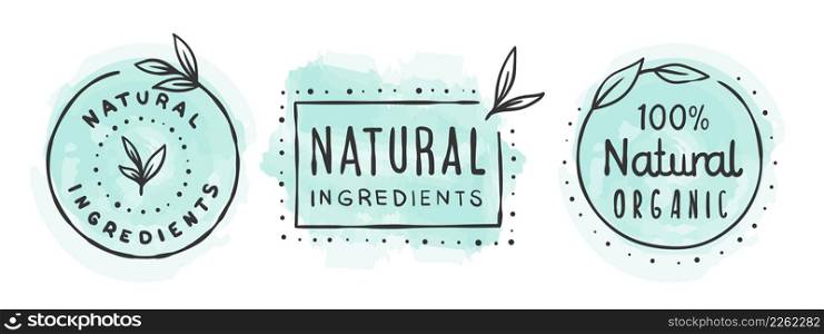 Organic product icons. Icons of natural food. Organic elements sign for food market. Vector illustration