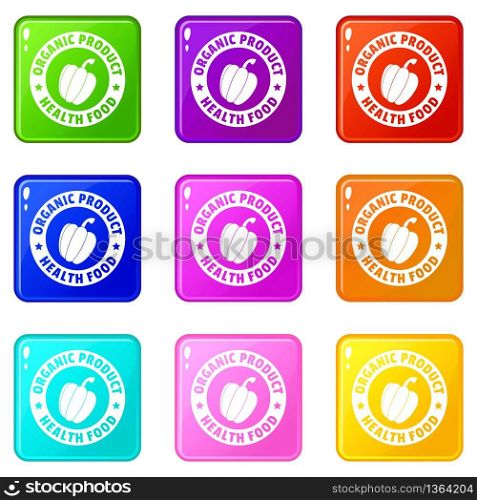 Organic product icons set 9 color collection isolated on white for any design. Organic product icons set 9 color collection