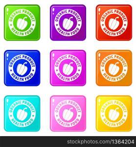 Organic product icons set 9 color collection isolated on white for any design. Organic product icons set 9 color collection