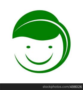 Organic smiley with green leaf icon in simple style. Organic smiley with green leaf icon, simple style