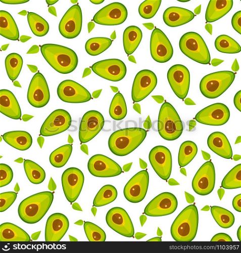 Organic vegetable seamless pattern. Decoration food design background in modern green colors with random ordered avocado vegetables. Cute vector illustration for wrapping paper or restaurant menu. Green avocado abstract vegetable seamless pattern