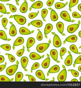 Organic vegetable seamless pattern. Decoration food design background in modern green colors with random ordered avocado vegetables. Cute vector illustration for wrapping paper or restaurant menu. Green avocado abstract vegetable seamless pattern