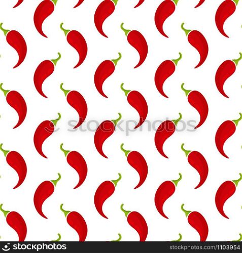 Organic vegetable seamless pattern. Trendy food design background in modern red colors with chili or cayenne pepper vegetables. Cute vector illustration for wrapping paper or season celebration card.. Red chili or cayenne pepper seamless pattern