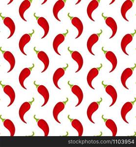 Organic vegetable seamless pattern. Trendy food design background in modern red colors with chili or cayenne pepper vegetables. Cute vector illustration for wrapping paper or season celebration card.. Red chili or cayenne pepper seamless pattern