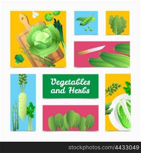 Organic Vegetables Herbs Colorful Headers Poster. Fresh organically grown green vegetables icons banners and culinary headers composition colorful background poster isolated vector illustration