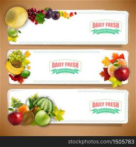 Organically fruits banners with autumn leaves.Vector