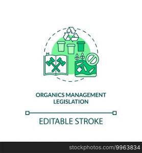 Organics management legislation concept icon. Composting permits and regulations idea thin line illustration. Recycling laws. Vector isolated outline RGB color drawing. Editable stroke. Organics management legislation concept icon
