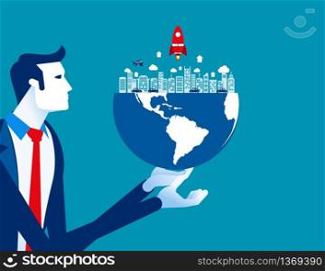Organization holds the globe. Concept business vector, World, Corporate, Occupy.