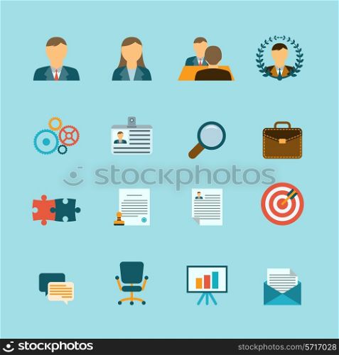 Organization human resources efficiency management and personnel selection recruitment strategy flat icons collection abstract isolated vector illustration